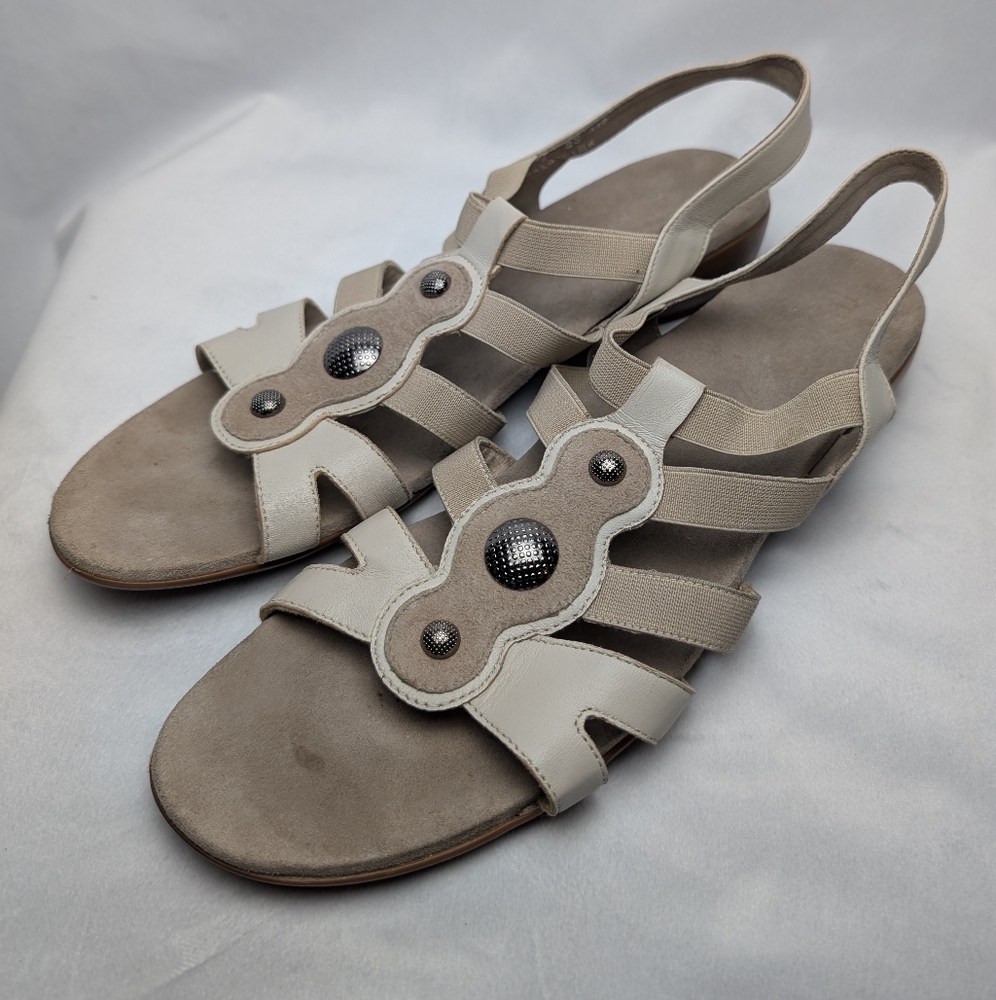🌷Munro Women's Destiny Pewter Leather Sling Back Gladiator Sandals Size 12